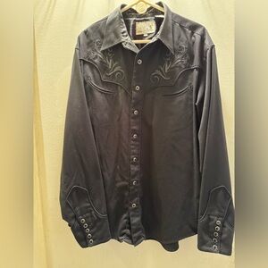 Western Black Embroidered Snap Button Down Shirt XL